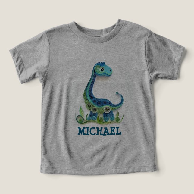 Dinosaur Quilling art Style Custom Name Toddler T-shirt (Design Front)