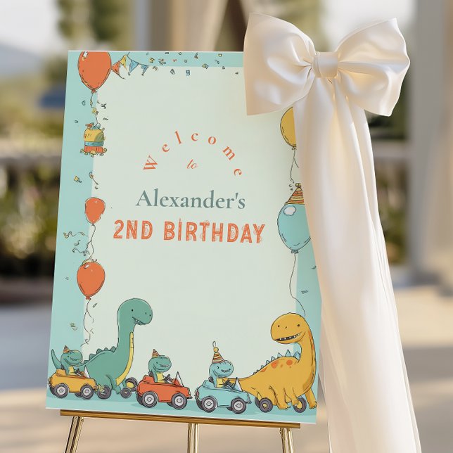 Dinosaur Race Car 2nd Birthday Foam Board (Creator Uploaded)