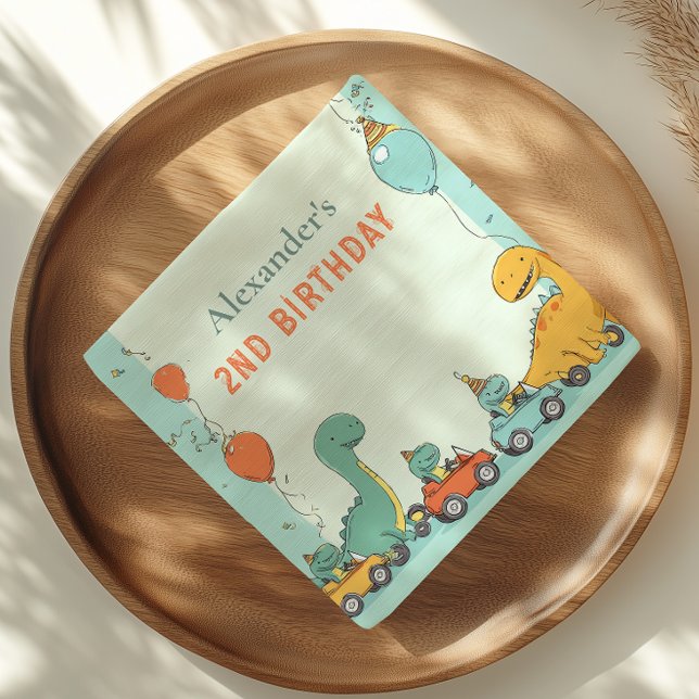 Dinosaur Race Car 2nd Birthday Napkins (Creator Uploaded)