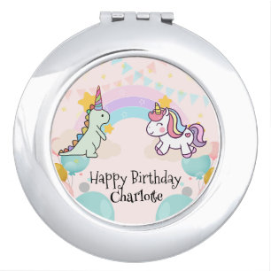 Dinosaur Rainbow Unicorn gradient birthday party Compact Mirror