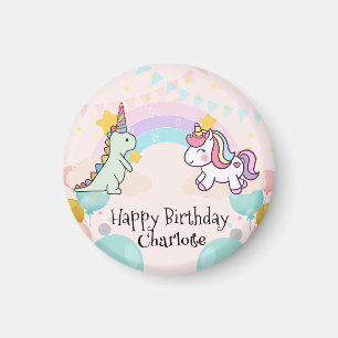 Dinosaur Rainbow Unicorn gradient birthday party Magnet