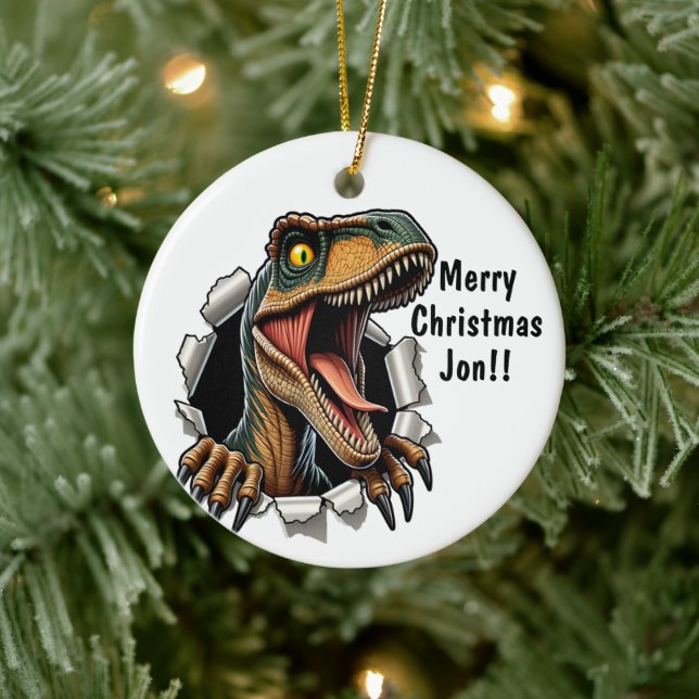Dinosaur Raptor Ceramic Ornament (Tree)