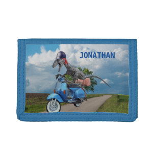 Dinosaur Raptor Velociraptor On a Scooter  Trifold Wallet