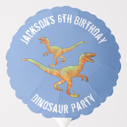 Dinosaur Raptors Birthday Party Blue Balloon