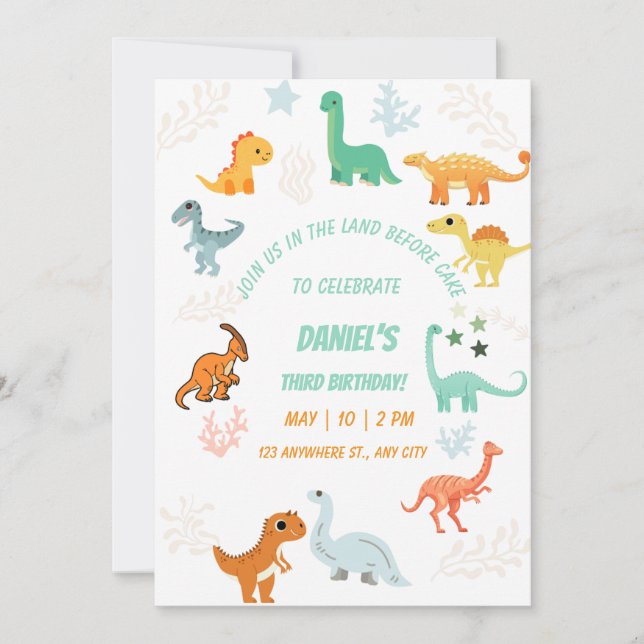 Dinosaur Rawr 3rd Birthday Party Boy Stomp Chomp  Invitation (Front)