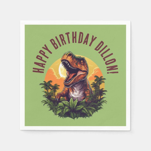 Dinosaur Rawr Birthday Paper Napkins (Front)