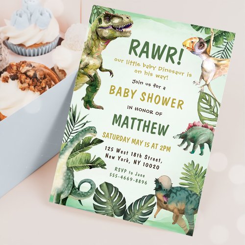 Dinosaur Rawr Boy Baby Shower Party Invitation