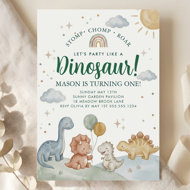 Dinosaur Rawr Chomp Rawr 1st Birthday Party Boy  Invitation (Dinosaur Rawr Chomp Rawr 1st Birthday Party Boy Invitation)