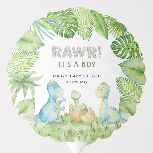 Dinosaur Rawr It's a Boy Baby Shower  Balloon (Front)
