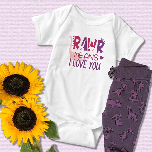 Dinosaur Rawr Means I Love You Cute Girl Baby Bodysuit (Creator Uploaded)