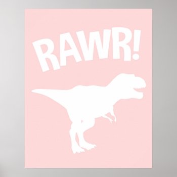 Dinosaur Rawr Poster Dinosaur Pink Nursery Dino by BrunamontiBoutique at Zazzle