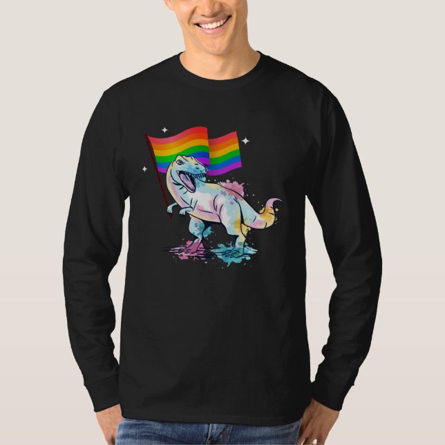 Dinosaur Rawr Pride Parade Gay & Lesbian Rainbow F T-Shirt (Front)