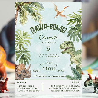 Dinosaur Rawr-Some Kids Birthday Invitation