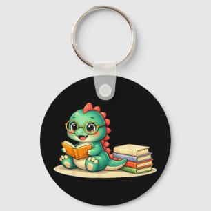 Dinosaur read reader book library funny mom dad keychain