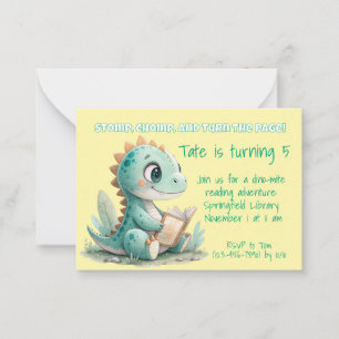 Dinosaur Reading a Book Birthday Invitation
