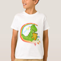 dinosaur-reading a book -rainbow T-Shirt