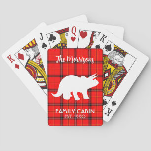 Dinosaur Red Buffalo Plaid Family Cabin Name Poker Cards