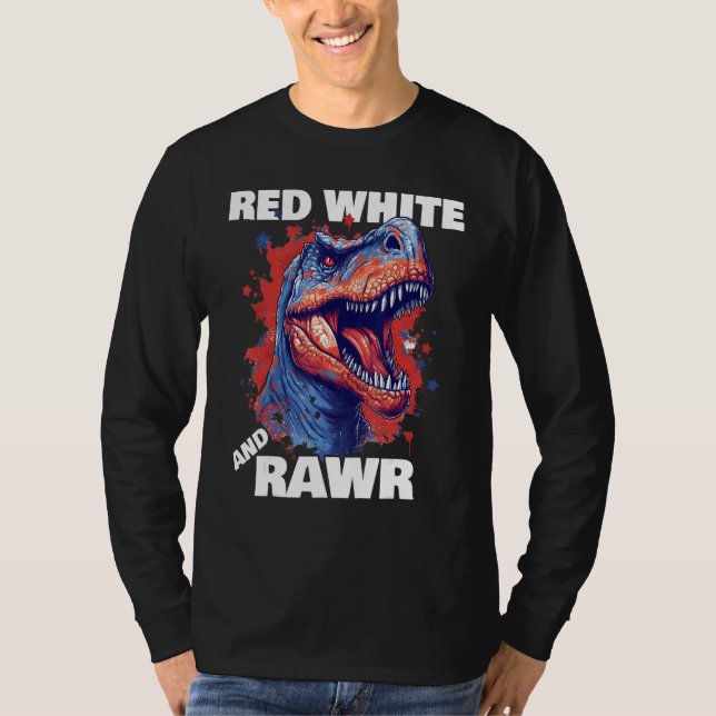 Dinosaur Red White Rawr American Flag 4th of July  T-Shirt (Front)