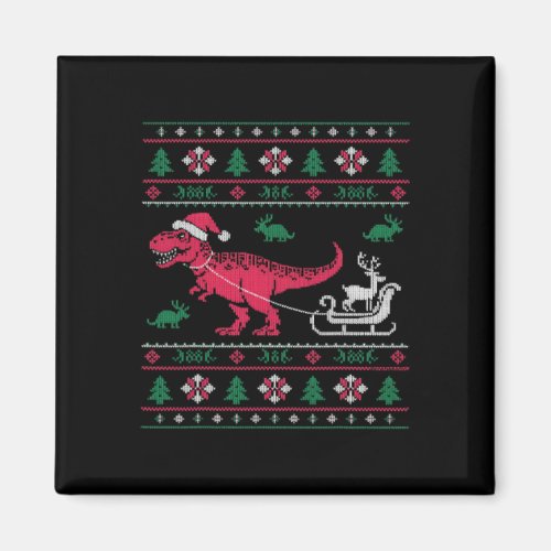 Dinosaur Reindeer Sleigh Ugly Christmas  Magnet