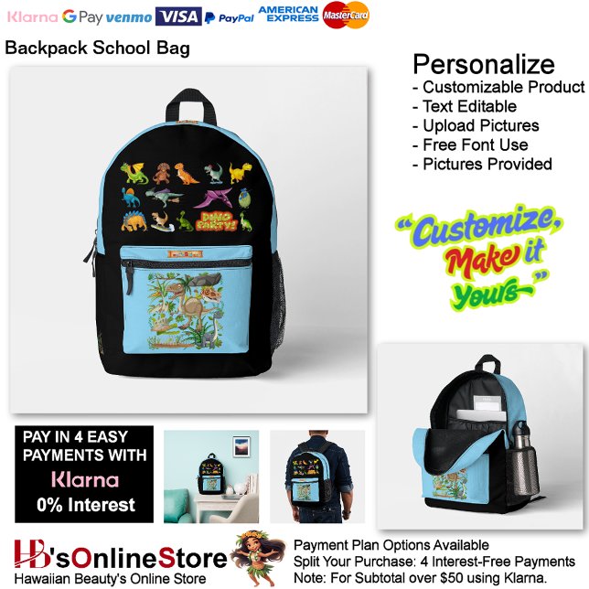 Dinosaur Reptiles Black & Blue School Backpack 32 (Dinosaur Reptiles Black & Blue School Backpack 32.)