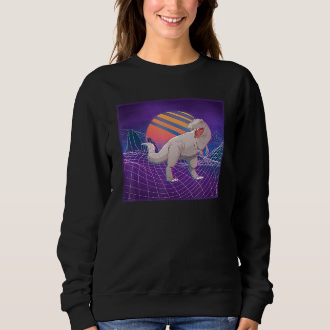 Dinosaur Retro Computer Landscape Sunset Vaporwave Sweatshirt (Front)