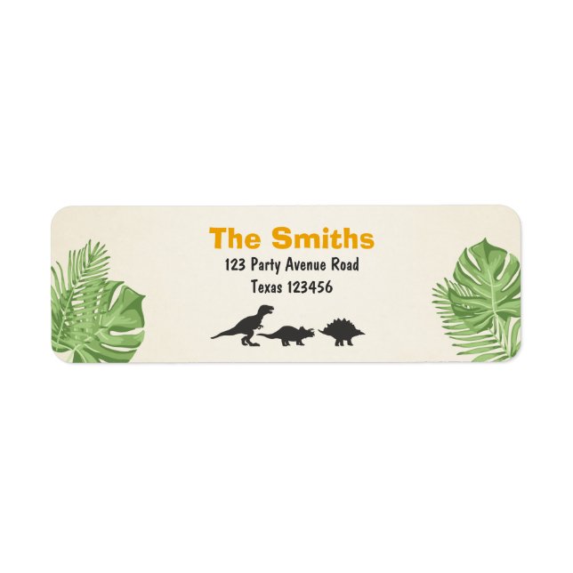 Dinosaur Return Address Labels Dinosaur Party (Front)