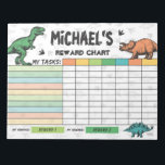 Dinosaur Reward Chart Personalized Name & Tasks Notepad<br><div class="desc">Add your own tasks on Zazzle editor or leave them blank to write in new tasks on each of your pages. You decide :) Personalized rewards can be added as well or delete them and write them in as needed. Completely customizable to your needs! When you shop at Graphic Love...</div>