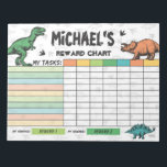 Dinosaur Reward Chart Personalized Name & Tasks Notepad<br><div class="desc">Add your own tasks on Zazzle editor or leave them blank to write in new tasks on each of your pages. You decide :) Personalized rewards can be added as well or delete them and write them in as needed. Completely customizable to your needs! When you shop at Graphic Love...</div>