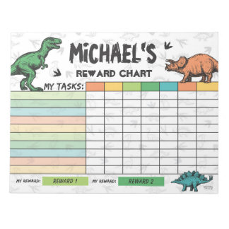 Dinosaur Reward Chart Personalized Name & Tasks Notepad