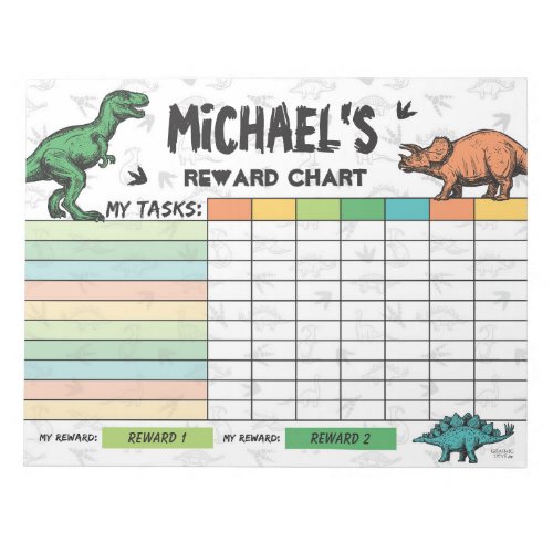 Dinosaur Reward Chart Personalized Name  Tasks Notepad