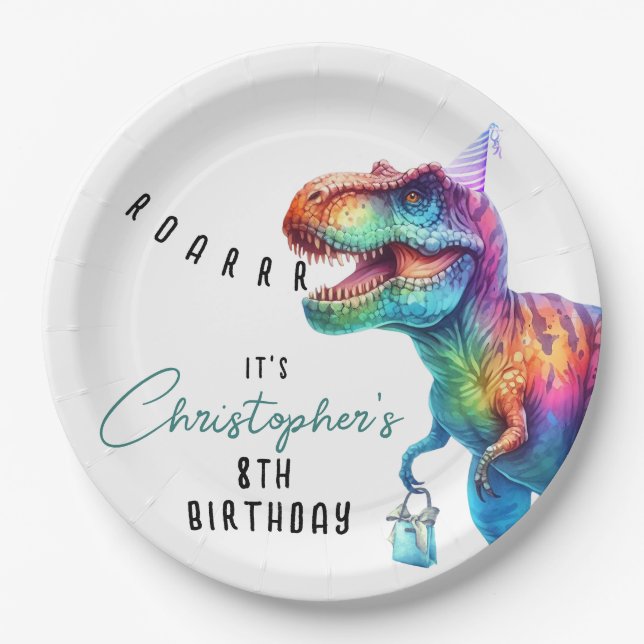 Dinosaur Rex Birthday Paper Plate (Front)