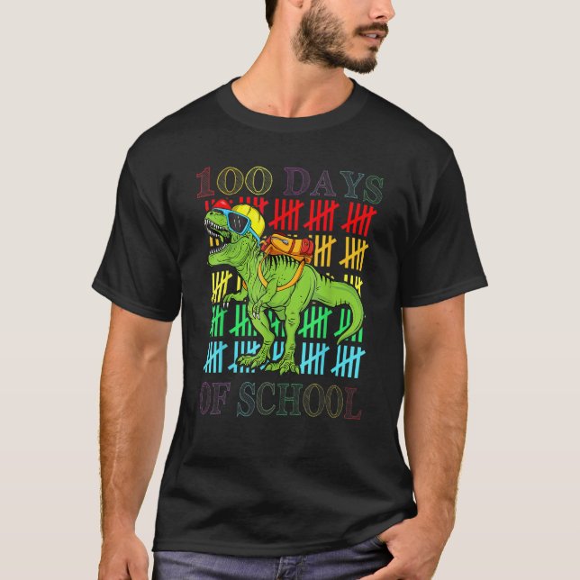 Dinosaur Rex Happy 100th Day Of School Dino Kids 1 T-Shirt (Front)
