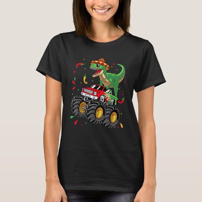 Dinosaur rex Monster Truck Cinco de Mayo Kids Boys T-Shirt (Front)