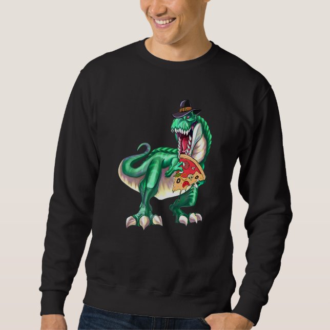 Dinosaur Rex Pilgrim Hat Pizza Thanksgiving Vegan Sweatshirt (Front)
