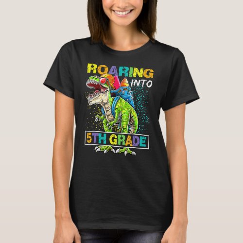Dinosaur Rex Roaring Into 5th Grade Back To School T_Shirt