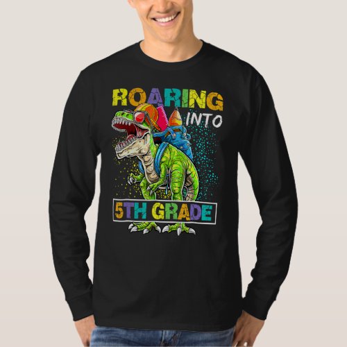 Dinosaur Rex Roaring Into 5th Grade Back To School T_Shirt