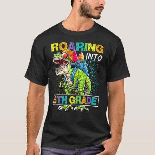 Dinosaur Rex Roaring Into 5th Grade Back To School T_Shirt