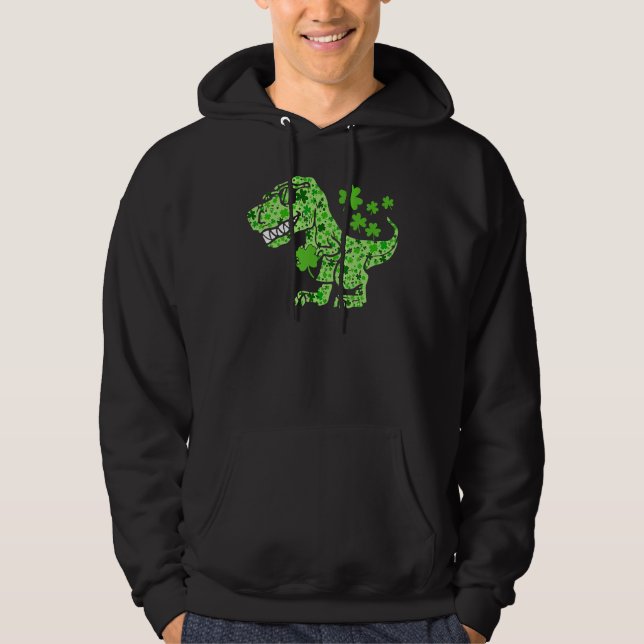 Dinosaur Rex St Patricks Day Shamrock Adults Men B Hoodie (Front)