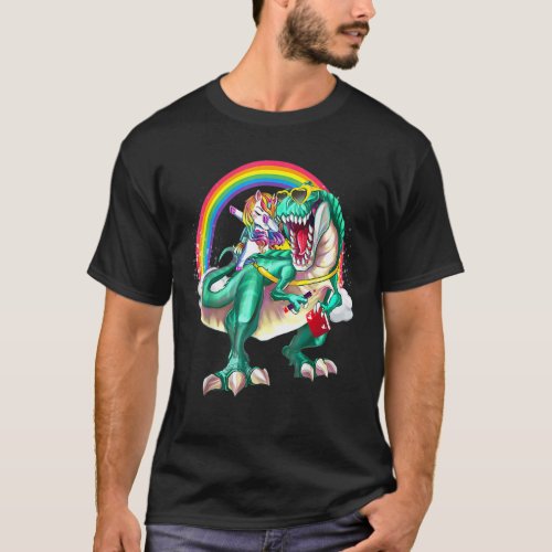 Dinosaur Rex Unicorn Rainbow Back To School Boys G T_Shirt