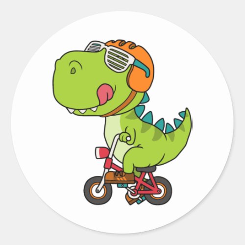 dinosaur riding a bicycle classic round sticker