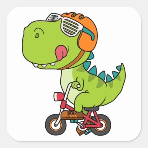 dinosaur riding a bicycle square sticker