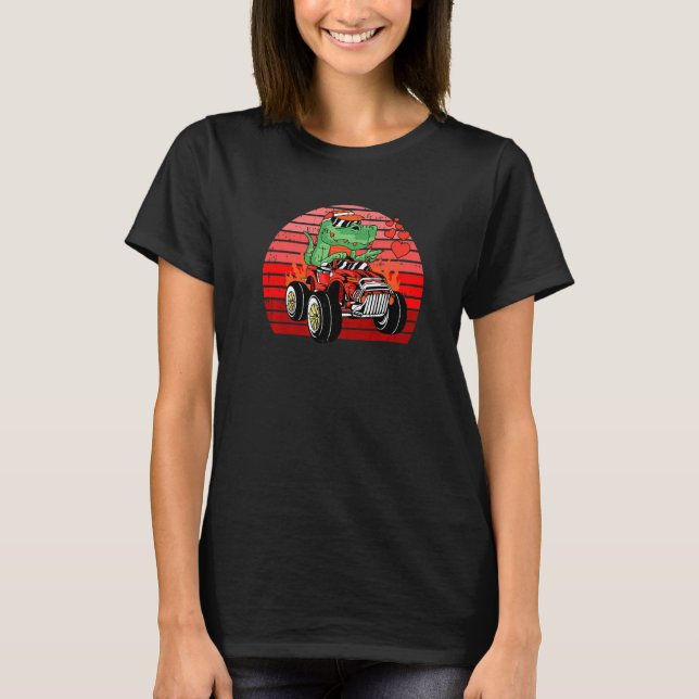 Dinosaur Riding Car Valentines Day Retro Rex Love  T-Shirt (Front)