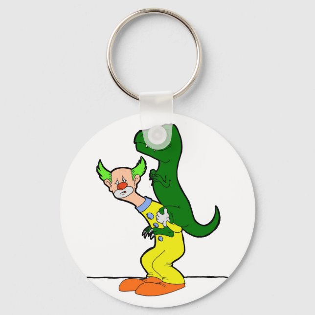 Dinosaur riding clown keychain (Front)