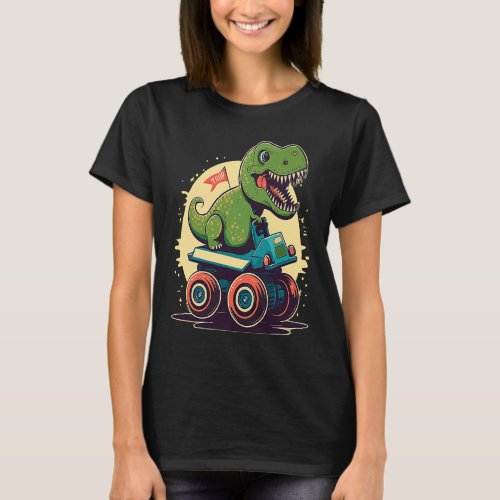 Dinosaur Riding Monster Truck Birthday Boys T_Shirt