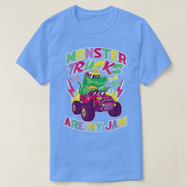 Dinosaur Riding Monster Truck Kids Monster Trucks  T-Shirt (Design Front)
