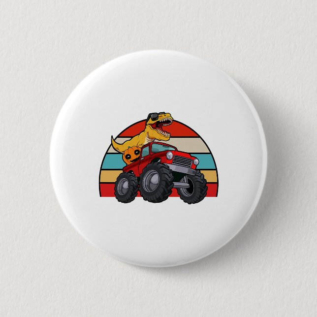 Dinosaur Riding Monster Truck Lazy Halloween Costu Button (Front)