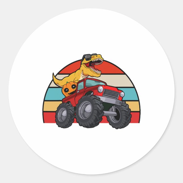 Dinosaur Riding Monster Truck Lazy Halloween Costu Classic Round Sticker (Front)