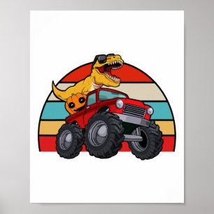 Dinosaur Riding Monster Truck Lazy Halloween Costu Poster