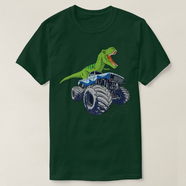 Dinosaur Riding Monster Truck Patriotic Boys and G T-Shirt (Design Front)