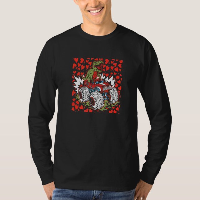 Dinosaur Riding Monster Truck Valentines Day Rex H T-Shirt (Front)